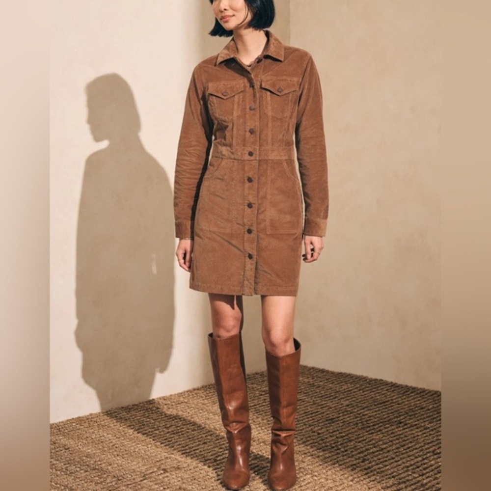 Faherty Stretch Cord Michelle Dress in Brown
